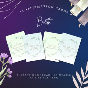 Cartões de Afirmação de Parto para Imprimir para Trabalho de Parto, Apoio à Gravidez, 72 Citações Motivacionais, Cartões de Afirmação Positiva, Baralhos de Cartas de Afirmação