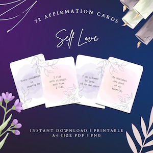 72 carte di affermazione di amor proprio stampabili, affermazioni positive quotidiane, citazioni di amor proprio, carte di affermazione positiva, mazzi di carte di affermazione