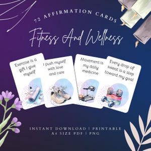 Fitness und Wellness Affirmationen Karten zum Ausdrucken, Workout Zitate, digitaler Download, 72 tägliche Affirmationen, motivierende Kartensätze