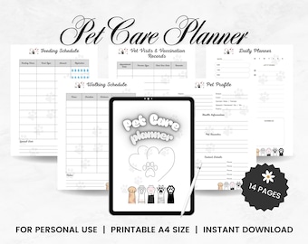 Pet Planner Digital Download, Pet Care Tracker, Pet Health Log, Training Planner, Vet Visit Log, Printable Pet Journal for Pet Parents
