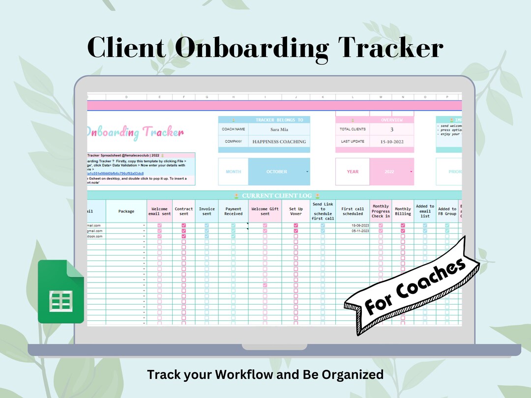 Client Onboarding Tracker Spreadsheet for Coaches, Customer List, CRM ...