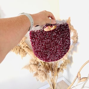Häkeltasche, Handtasche, handgemachte Tasche, Strandtasche, Sommertasche, Boho-Tasche, Häkeltasche mit oberem Griff, leichte Tasche, Mode-Kupplung, bordeauxfarbene Handtasche