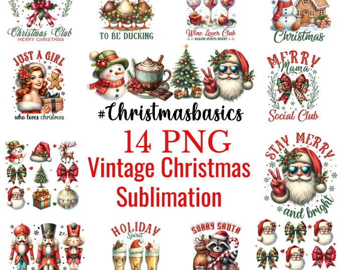 14 vintage Christmas png Christmas Bundle, Merry Christmas png, Christmas shirt png, Christmas png, Girly Christmas Png, Retro Christmas Png