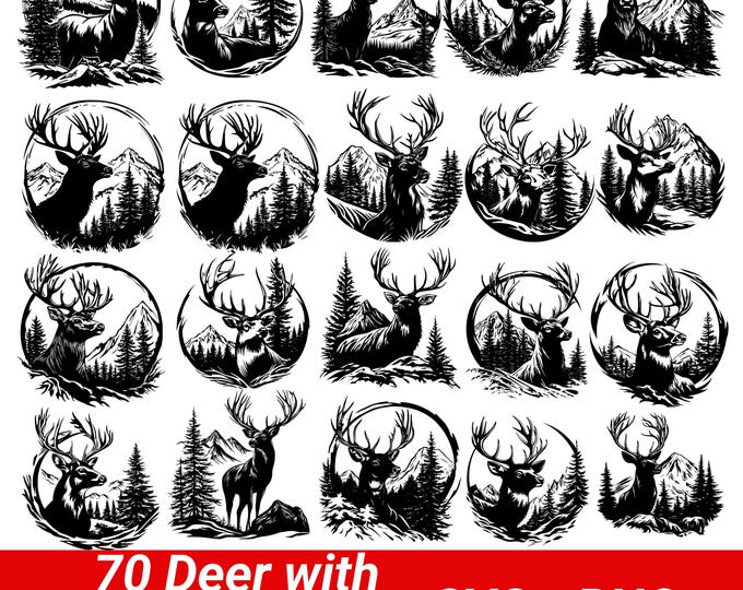 Deer in the Forest SVG, Forest Deer Svg, Deer Silhouette Svg, Wild Deer Svg, Deer Svg, Deer Cut file Forest Svg, Deer Mountain Svg, tree Png