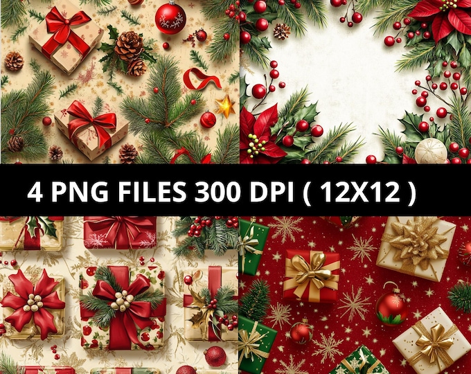 Christmas Seamless Patterns | Holiday Digital Paper Set | PNG 300 DPI | Scrapbooking, Stickers, Sublimation, Planner, Craft Design Digytalio