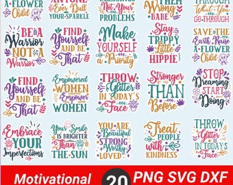Inspirational Quotes Svg Bundle, Positive Stickers, Daily affirmations svg, Boho Self Love svg, Feminist svg, Retro Motivational svg, png