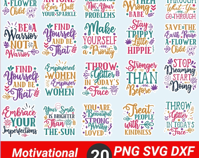 Inspirational Quotes Svg Bundle, Positive Stickers, Daily affirmations svg, Boho Self Love svg, Feminist svg, Retro Motivational svg, png