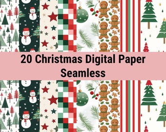 20 Seamless Watercolor Christmas Digital Paper, Christmas tree background, Xmas Floral Backdrop, Download Junk Journal, Scrapbooking, PNG