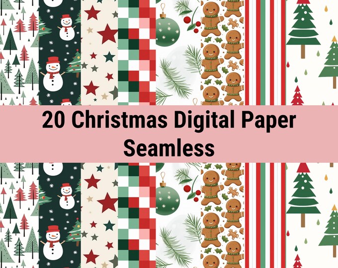 20 Seamless Watercolor Christmas Digital Paper, Christmas tree background, Xmas Floral Backdrop, Download Junk Journal, Scrapbooking, PNG