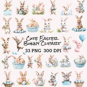 33PNG Easter, Watercolor Easter Bunnies Clipart, Bunny Girl PNG, Pink Bunnies Clipart, Spring Floral Clipart, Nursery Clip Art,Easter bunny