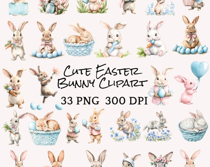 33PNG Easter, Watercolor Easter Bunnies Clipart, Bunny Girl PNG, Pink Bunnies Clipart, Spring Floral Clipart, Nursery Clip Art,Easter bunny