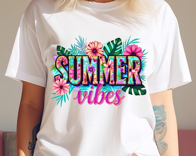 Summer Vibes PNG, Sublimation Design, Colorful Beach Clipart, Tropical Digital Download, T-Shirt Transfer, summer clipart, sunny day png,