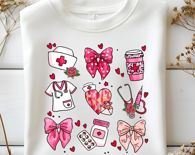 Valentine nurse png, Nurse coquette png, Nurse Valentine Coquette Bow png, Valentine Png, Retro Valentine Png, Nurse png ,Valentine coquette