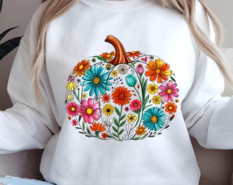 Boho Fall Pumpkin Shirt, Floral Pumpkin Png, Preppy Fall png, Retro Autumn Flowers Sublimation, Pumpkin Season Png, Boho Floral Fall png