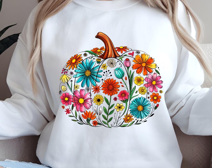 Boho Fall Pumpkin Shirt, Floral Pumpkin Png, Preppy Fall png, Retro Autumn Flowers Sublimation, Pumpkin Season Png, Boho Floral Fall png