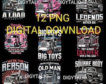 12 Trucker png, trucker png bundle, sublimation trucker png, cricut cut file, t shirt design, Pickup Truck, Truck png,  Heavy Goods Vehicle,