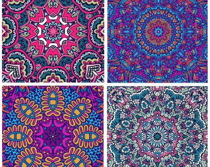 Mandala Seamless Patterns, Floral Mandala Digital Papers, Mandala Bundle, Abstract Mandala, Colorful, Mandala Seamless Pattern, PNG SVG PDF.