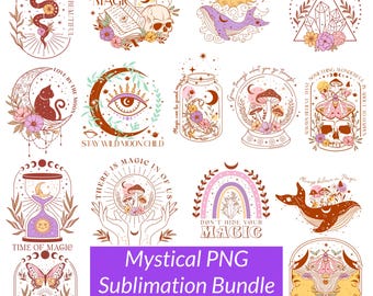 Mystical Png, celestial png bundle, Mystical png for Cricut, Crystal Moon png, Moon Phase png, Png Files for cricut, whale png, bruja png