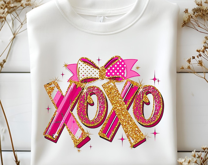 XOXO Valentine Day, Valentine Shirt Design,Coquette XOXO gold glitter Png, Valentines day Png, valentine png designs, Coquette Valentine Png