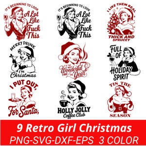 Paquete de SVG de Navidad retro, SVG de Navidad de chica retro, SVG de Navidad vintage, SVG de Navidad, SVG de mujer retro, PNG de chica navideña, dxf, eps
