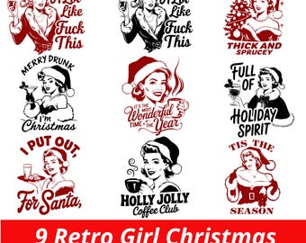 Retro Christmas svg Bundle, Retro Girl Christmas SVG, Vintage Christmas SVG, Christmas SVG, Retro Women svg, Christmas girl png, dxf, eps