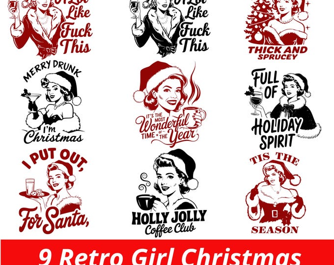 Retro Christmas svg Bundle, Retro Girl Christmas SVG, Vintage Christmas SVG, Christmas SVG, Retro Women svg, Christmas girl png, dxf, eps