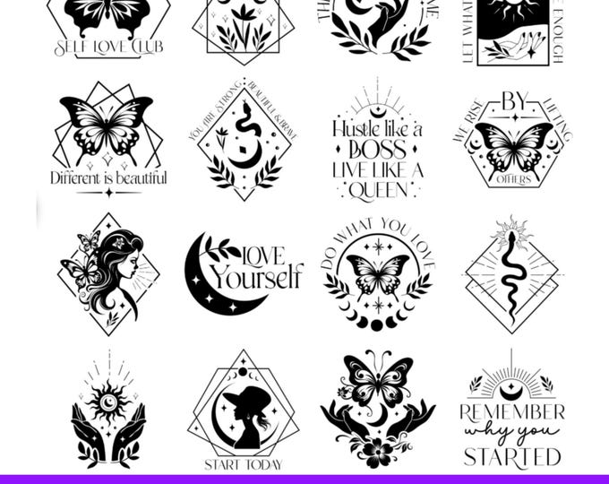 Boho Svg Bundle, Floral Moon Svg, Floral Butterfly Svg, 20 Designs, Svg Png Dxf Files, For Cricut Silhouette, mystical svg, motivational svg