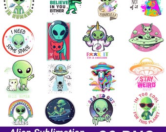 20 PNG, Alien Png, Funny Alien Shirt Png, UFO Alien, Space Png, Alien Graphic Design, Sublimation Bundle, alien face png, Sublimation files