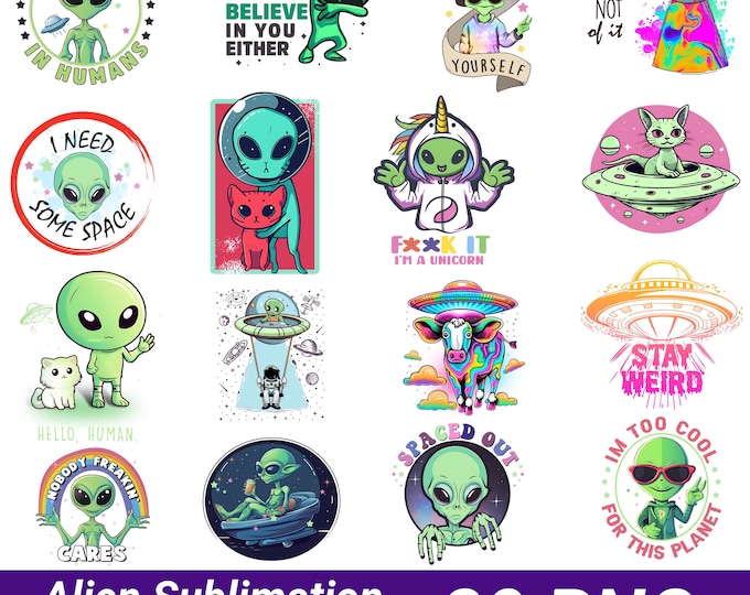 20 PNG, Alien Png, Funny Alien Shirt Png, UFO Alien, Space Png, Alien Graphic Design, Sublimation Bundle, alien face png, Sublimation files