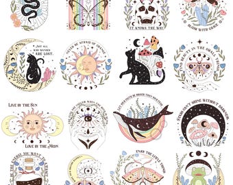 16 Mystical PNG Bundle, Witchy Celestial, Tarot Card, Mystic Cat, Witch, Butterfly, Mushroom, Crystals, Flowers, Cricut Silhouette Designs
