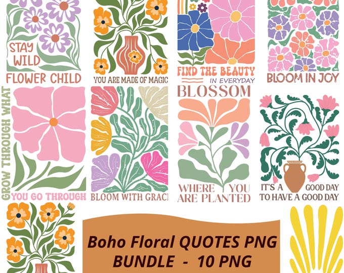 Abstract flower PNG, png bundle, danish flower svg, retro flower png, boho flower png, floral png, boho floral Png, groovy flower png,