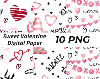 10 PNG, Sweet Valentine Digital Paper, Valentines Day Backgrounds, Pink Hearts, Printable Papers Designs, Instant Download, Valentine png,