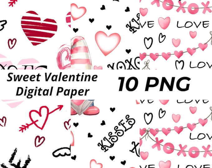 10 PNG, Sweet Valentine Digital Paper, Valentines Day Backgrounds, Pink Hearts, Printable Papers Designs, Instant Download, Valentine png,