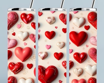 Valentine's Day 20 Oz Tumbler Wrap, Valentines Tumbler Wrap, Hearts Designs, Hearts Tumbler Wraps, Straight, Tapered, Sublimation PNG, Gift