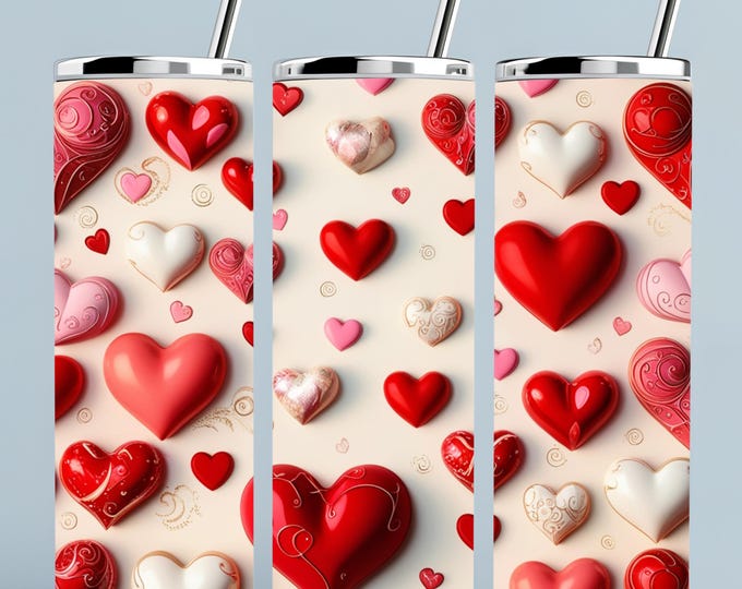 Valentine's Day 20 Oz Tumbler Wrap, Valentines Tumbler Wrap, Hearts Designs, Hearts Tumbler Wraps, Straight, Tapered, Sublimation PNG, Gift