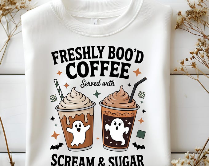 Freshly Boo’d Coffee PNG, Spooky Ghost Coffee Sublimation Design, Cute Halloween Coffee PNG for Cricut, Fall Ghost Mug Clipart