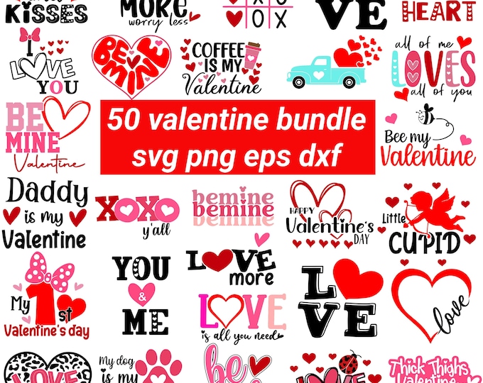 50 Valentine day svg bundle, Valentine Bundle, Valentine Design, love svg, valentines vibes, xoxo png, valentines activity, cupid png, svg