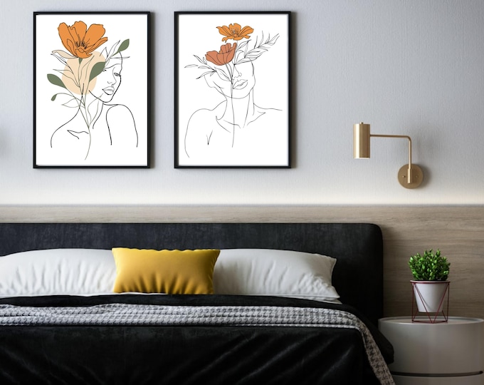 20 PNG Woman Line Art Poster Bundle, Boho Woman Art Print, Woman Line Art, Flower Wall Art, Boho Floral Poster, Neutral Print Printable Wall
