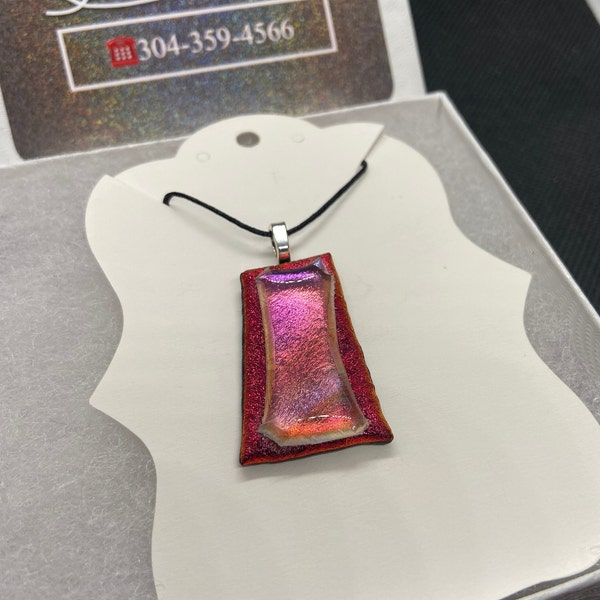 Shimmery Red Geometric Tack Fused Dichroic Glass Pendant