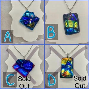 Iridescent Rainbow AB Dichroic Fused Glass Pendant necklace