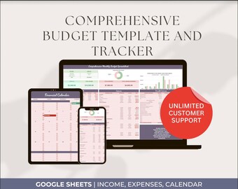 Comprehensive Budget Sheet and Tracker for Google Sheets, Monthly Budget Template, Spending Tracker, Personal Budget, Financial Template