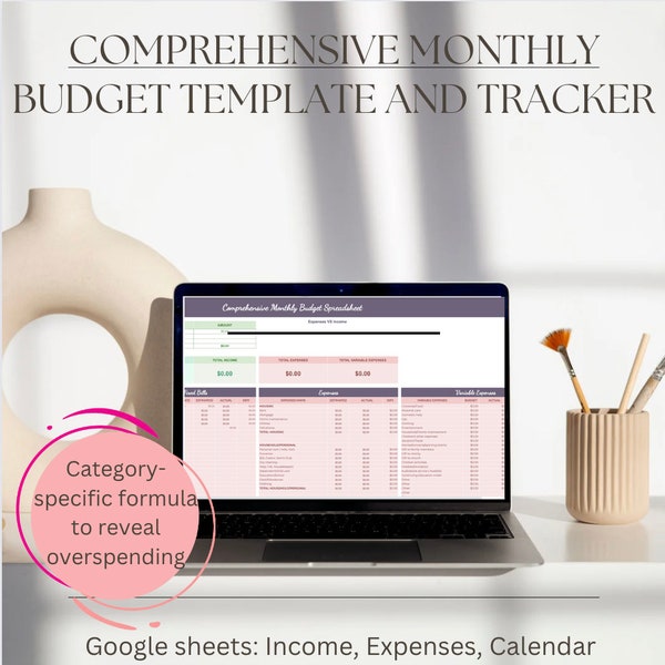 Comprehensive Budget Sheet and Tracker for Google Sheets, Monthly Budget Template, Spending Tracker, Personal Budget, Financial Template