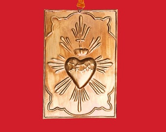 Sacred Heart rays Gold Pressed Hanging Decoration exvoto plaque