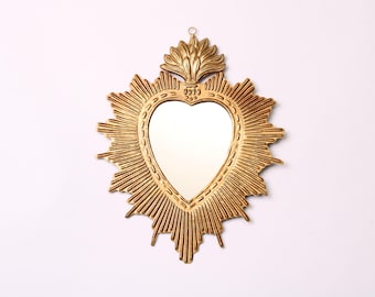 Golden Rays Flaming Heart Mirror