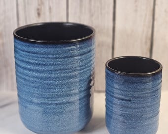 Juego de velas de cerámica azul profundo: cera de soja vertida a mano, aroma personalizado, pieza destacada