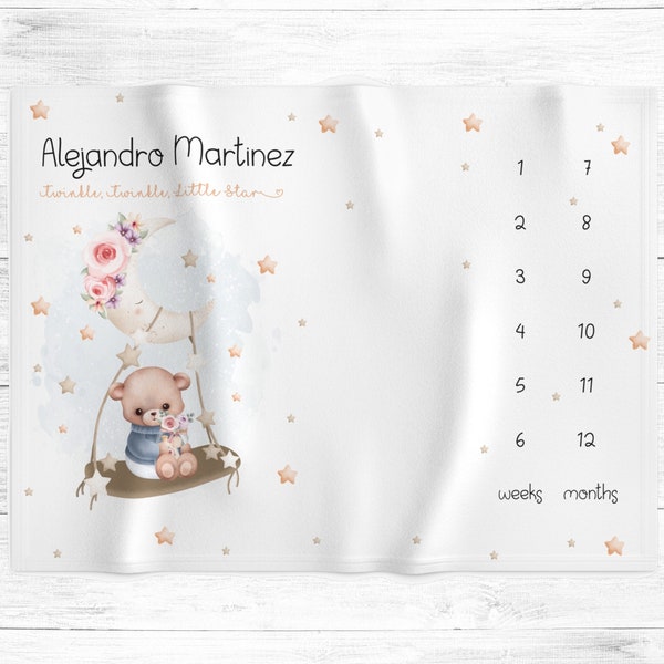 Personalisierte Baby Meilenstein-Decke für Jungen | personalisiertes Babyparty-Geschenk, Geschenk zur Geburt, Bärendecke