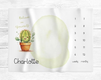 Baby Milestone Deken Gepersonaliseerd met naam, Newborn Growth Tracker, Gepersonaliseerde Baby Shower Gift, Cactus Kwekerij Decor, Coming Home Gift