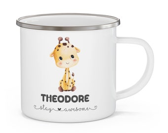 Tazza personalizzata per bambini con nome e motivo divertente volpe tazza smaltata regali individuali idea regalo compleanno ragazza ragazzo tazza di metallo smalto