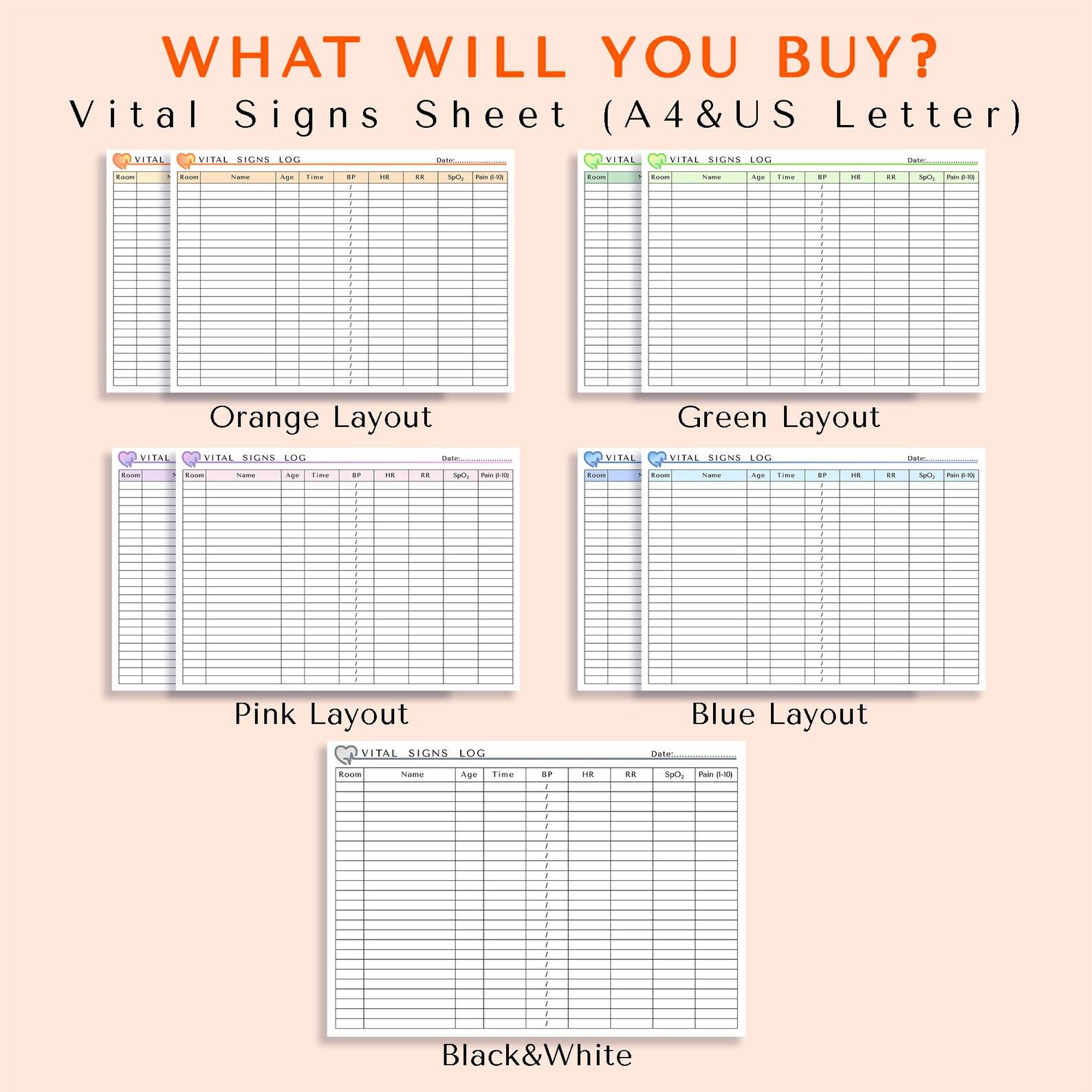 Vital Signs Log, Nursing Vitals Sheet, CNA Vitals Sheet, Patient Vitals ...