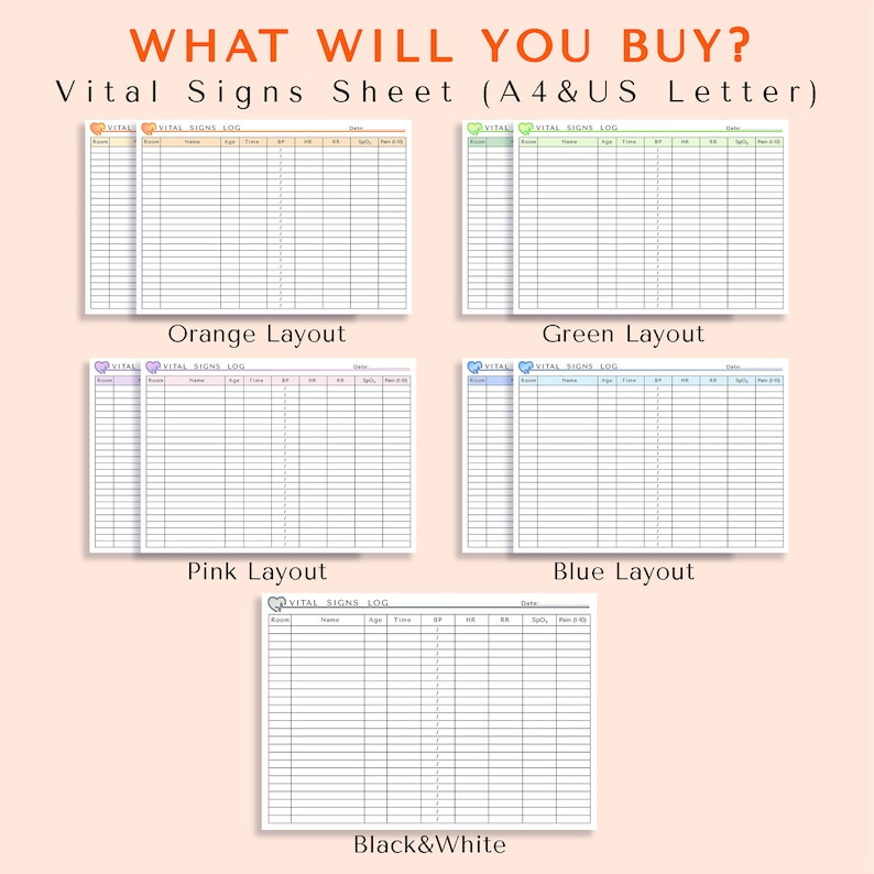 Vital Signs Log, Nursing Vitals Sheet, CNA Vitals Sheet, Patient Vitals ...